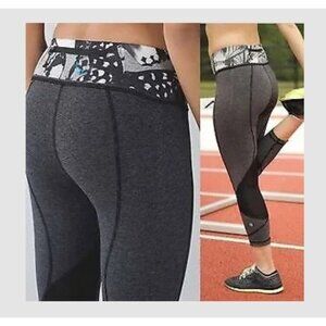 Lululemon Black Wee Stripe Pace Rival Crop Pants Leggings size 6 Running Y2K
